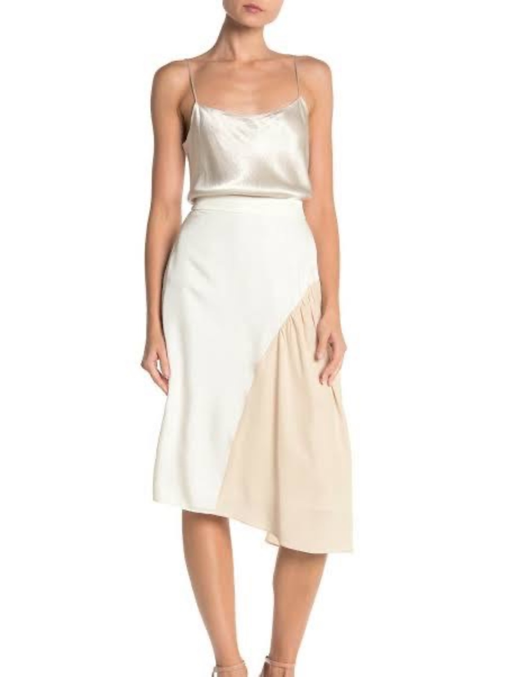 Tibi Colorblock Asymmetrical Skirt in the Ivory/Blush